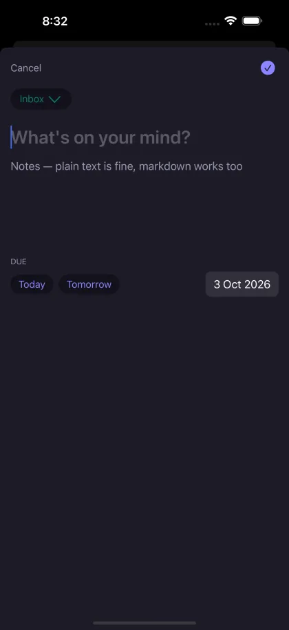 The capture sheet in dark mode