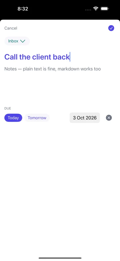Editing an existing todo, with its notes and due date